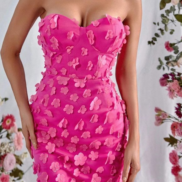 Pink Preppy Womens Mesh Tube Formal Dress - Picture 3 of 5